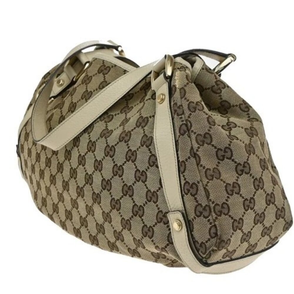 GUCCI Logo GG Pattern Shoulder Tote Bag Canvas Leather Brown White Italy 85EG225 - Picture 4 of 15